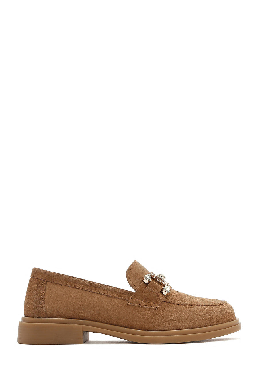 Kadın Taba Taşlı Süet Deri Maskülen Loafer 25SFD510110 | Derimod