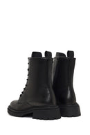 Women's Black Zippered Thick-Soled Leather Boot | Derimod