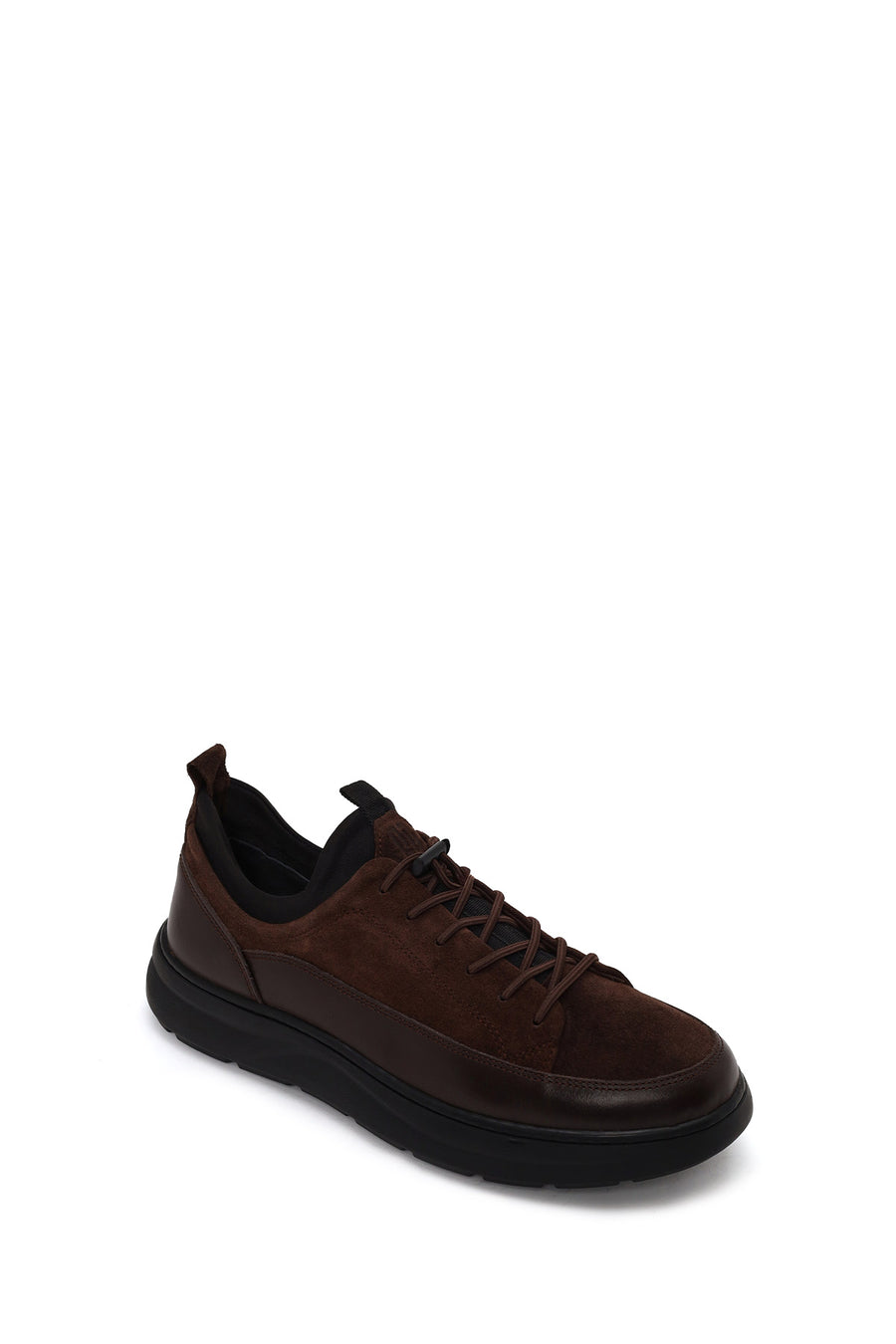 Erkek Kahverengi Bağcıklı Kalın Tabanlı Deri Sneaker
