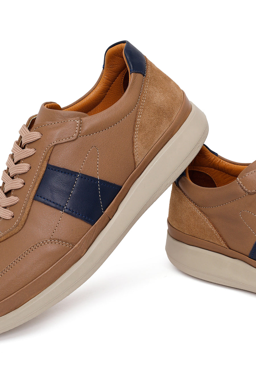 Male Beige Lace-Up Leather Casual Sneaker
