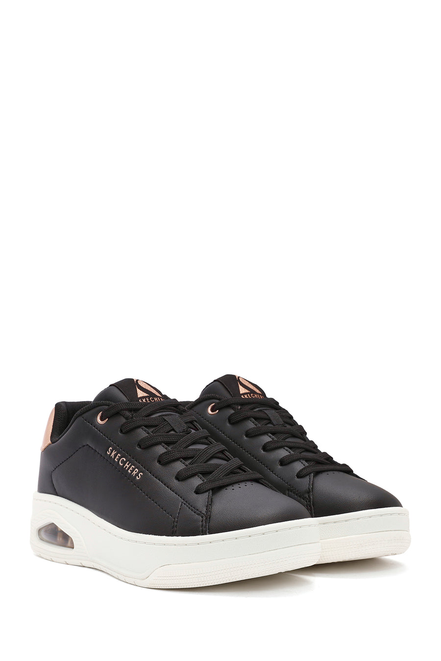Skechers Women's Black Uno Court Lace-Up Chunky Sole Leather Sneakers