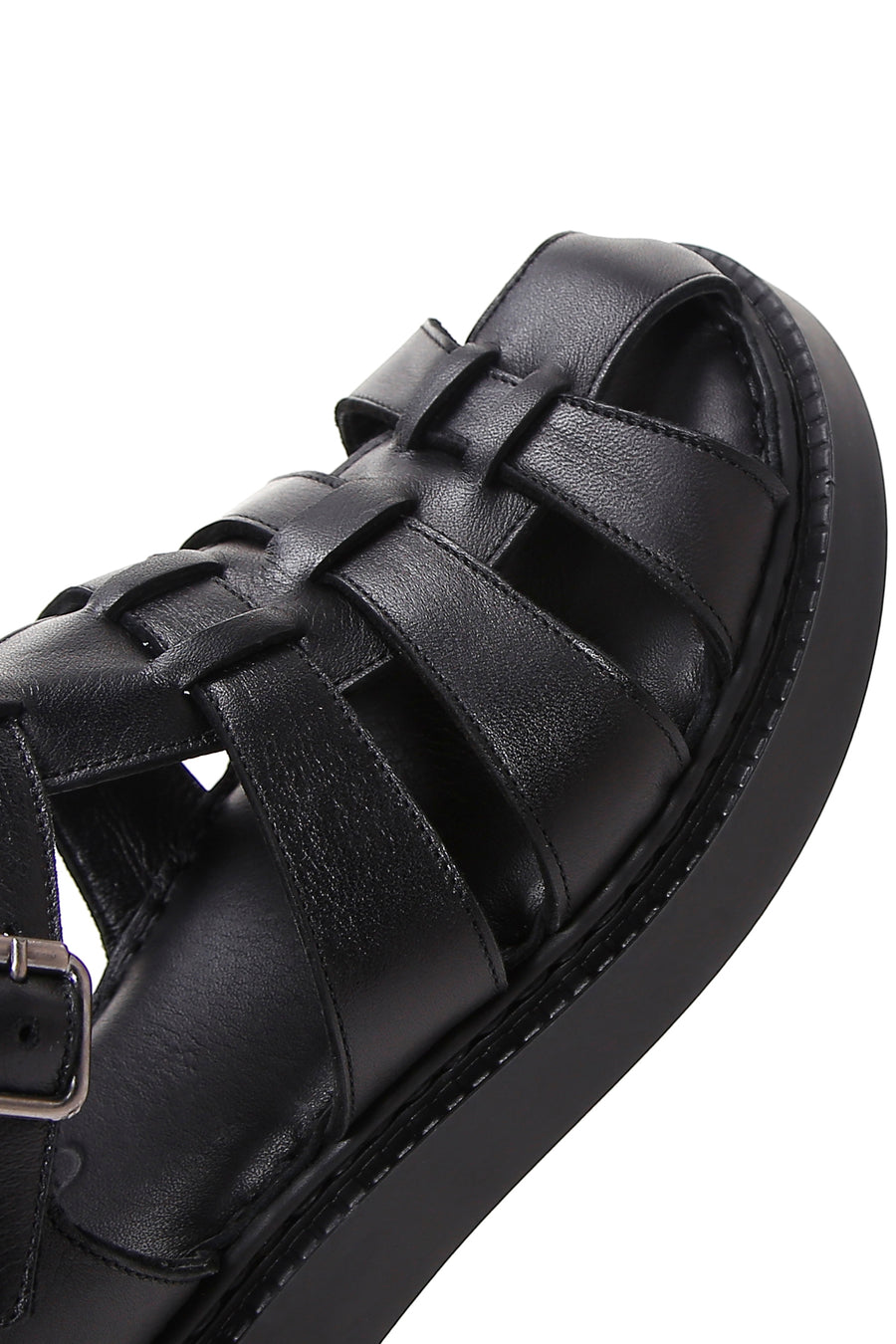 Women's Black Ankle Strap Leather Comfort Sandals