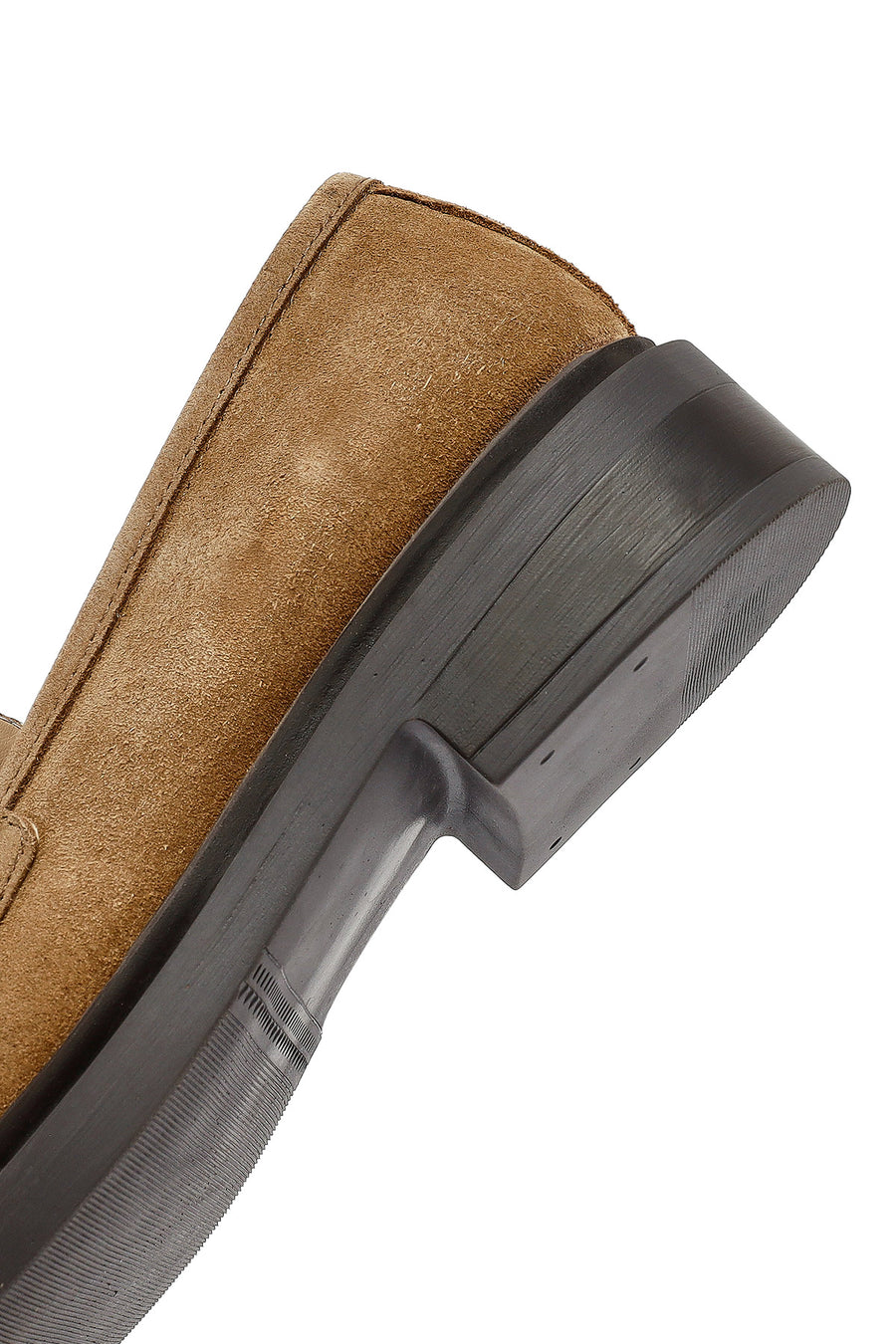 Woman Tan Buckled Suede Leather Masculine Loafer