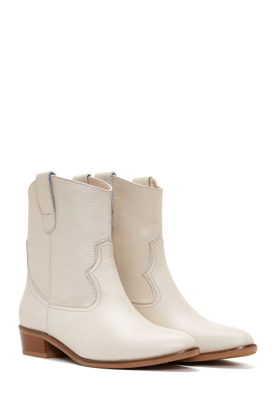 Women's Beige Leather Cowboy Boots
