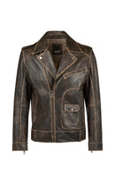 Carter Men's Brown Biker Leather Coat | Derimod