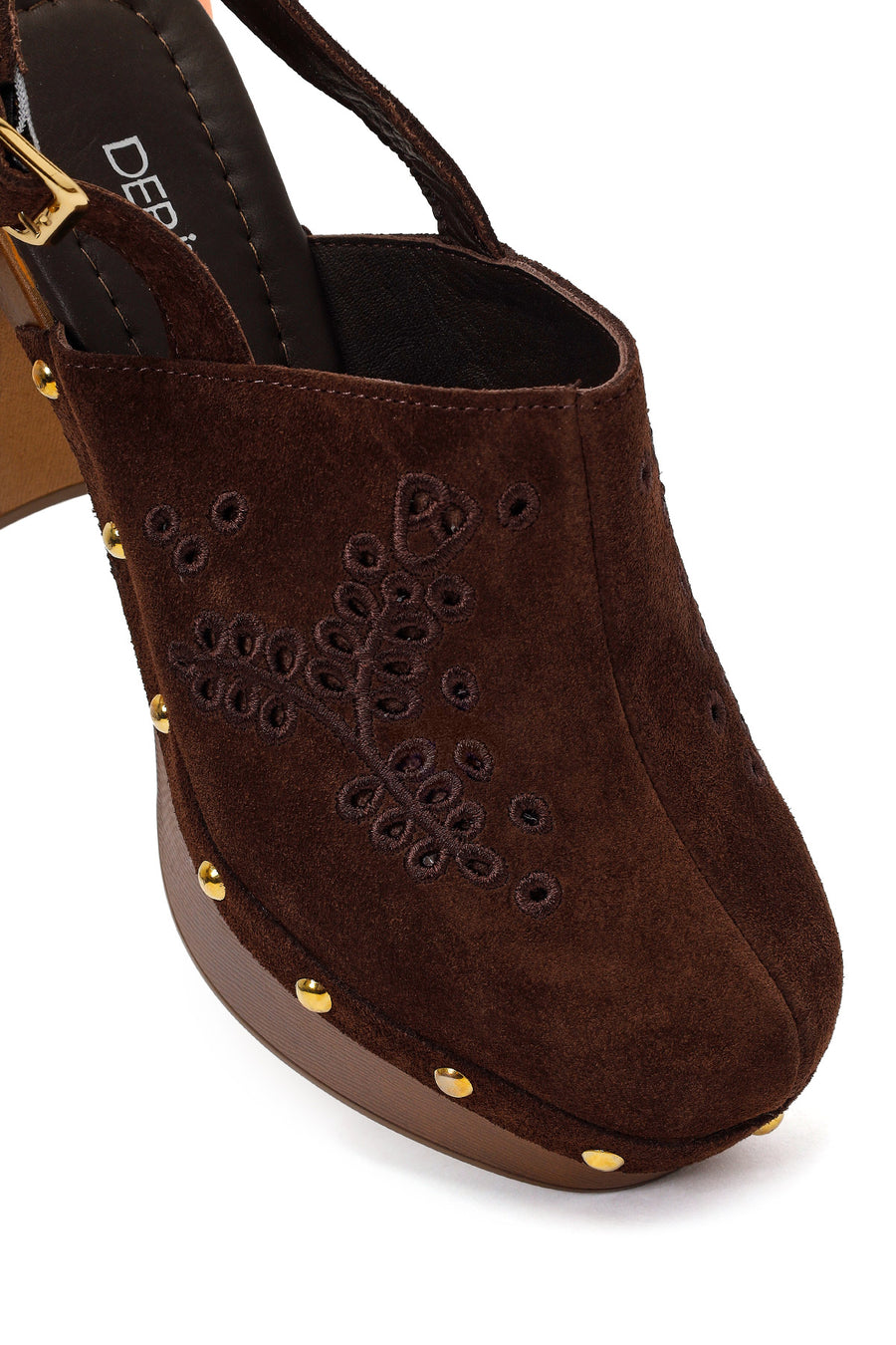 Woman Brown Ankle-Buckle Platform High Thick-Heeled Suede Sandal