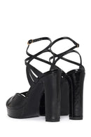 Women's Black Ankle Buckle Platform Thick High Heel Patent Leather Sandals | Derimod