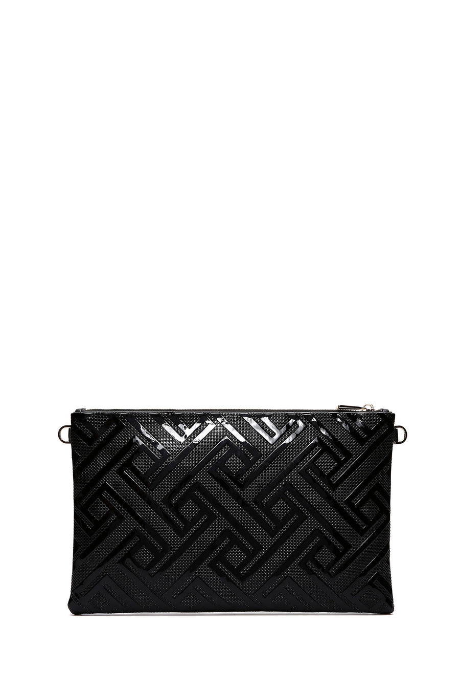 Women's Black Chain Strap Patterned Patent Leather Clutch Bag