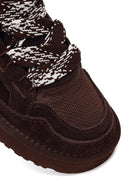 Kadın Kahverengi Bağcıklı Kalın Tabanlı Tüylü Süet Deri Teddy Sneaker | Derimod
