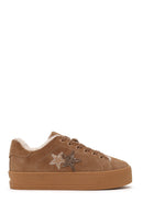 Kadın Camel Bağcıklı Kalın Tabanlı Süet Deri Teddy Sneaker | Derimod