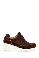 Woman Brown Lace-Up Wedge Suede Leather Sneaker | Derimod