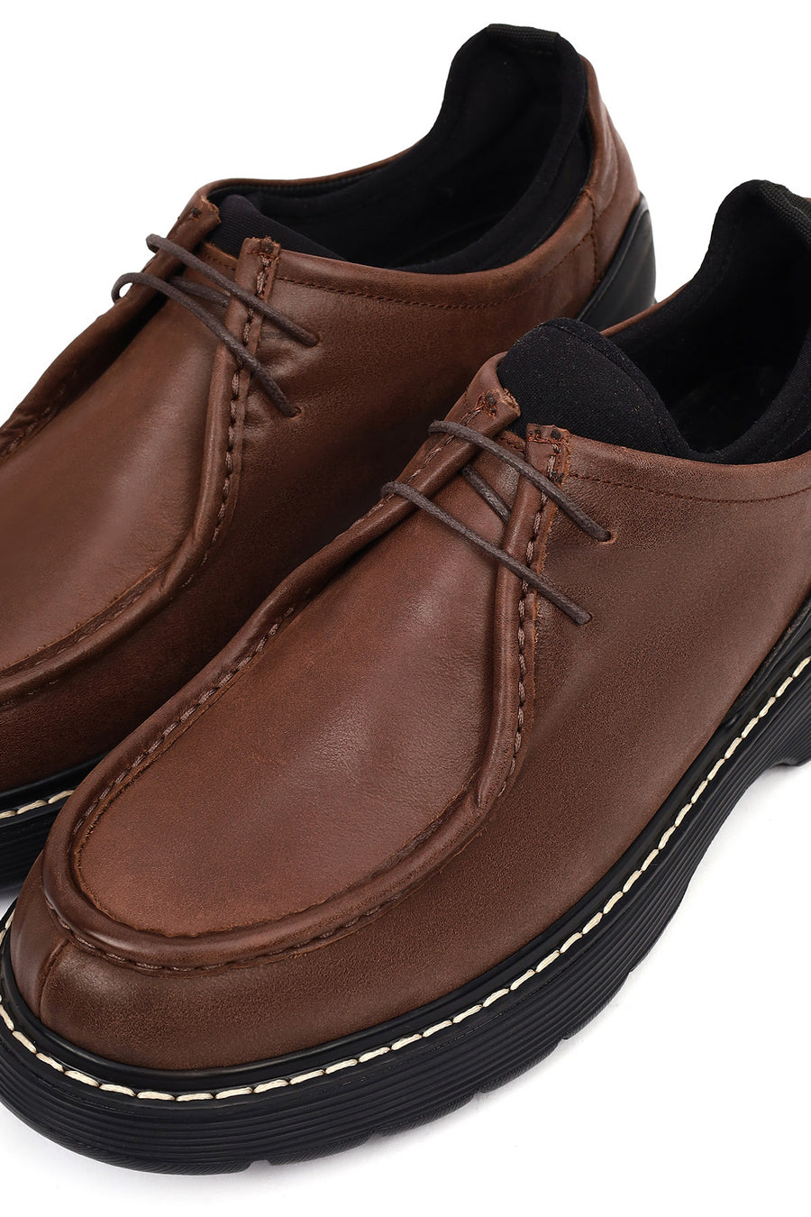 Men's Brown Lace-Up Thick Sole Leather Casual Shoes