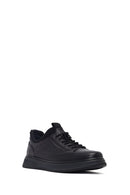 Erkek Siyah Bağcıklı Deri Sneaker | Derimod