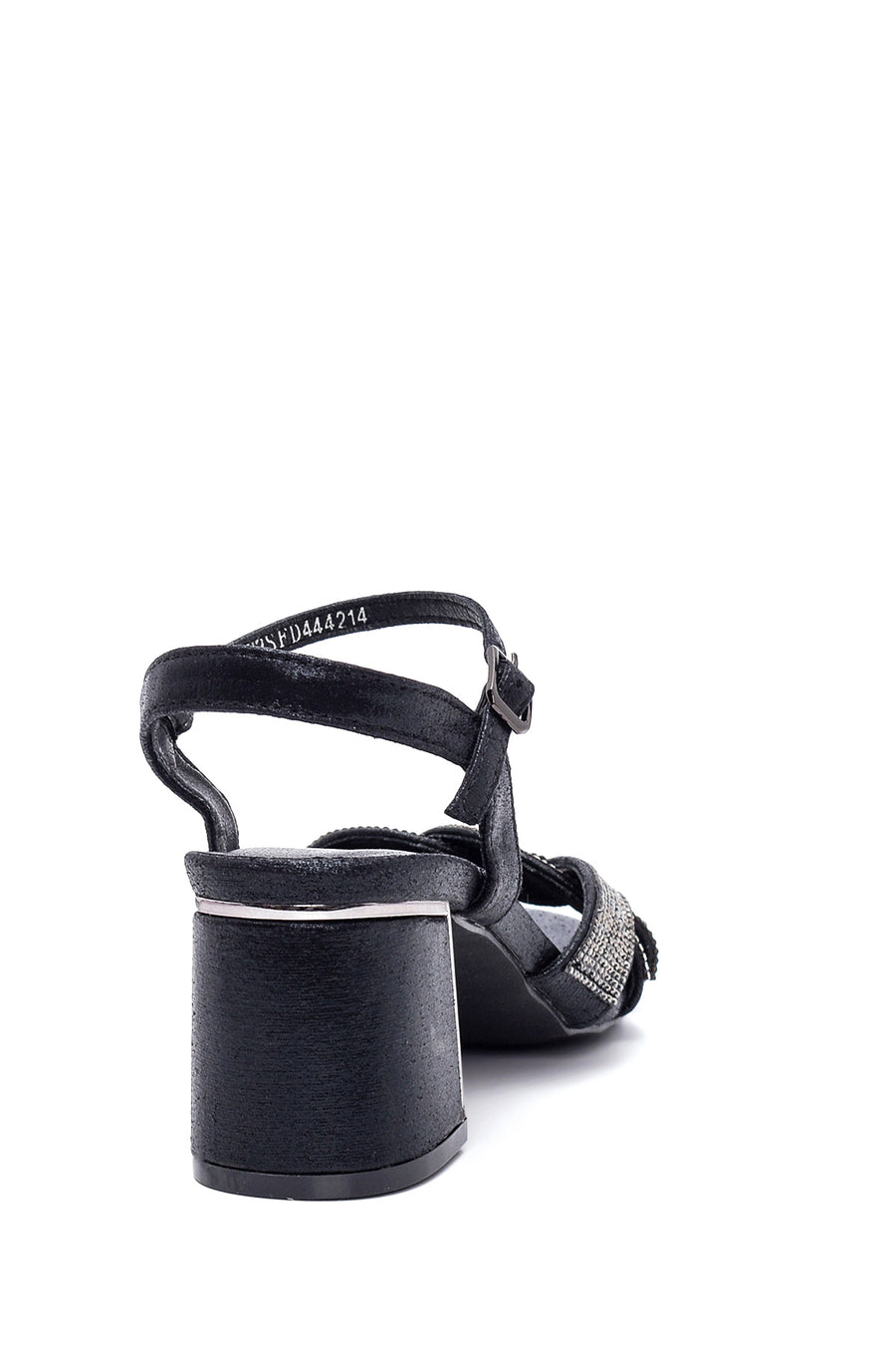 Women's Black Stone Thick Heeled Sandals