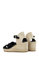 Women's Black Ankle Strap Wedge Heel Suede Leather Espadrille Sandals | Derimod