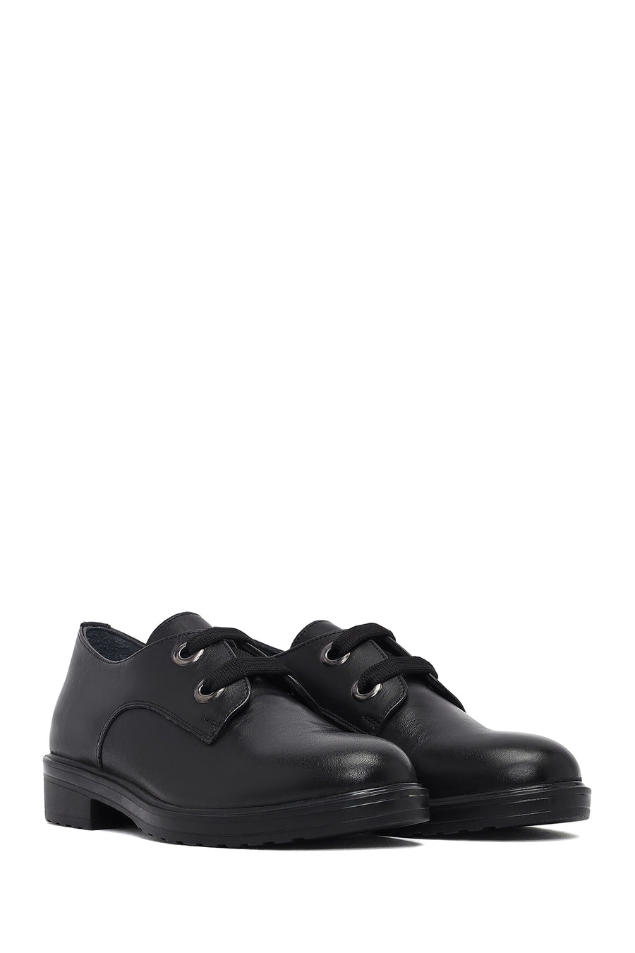 Woman Black Laced Leather Oxford Shoes