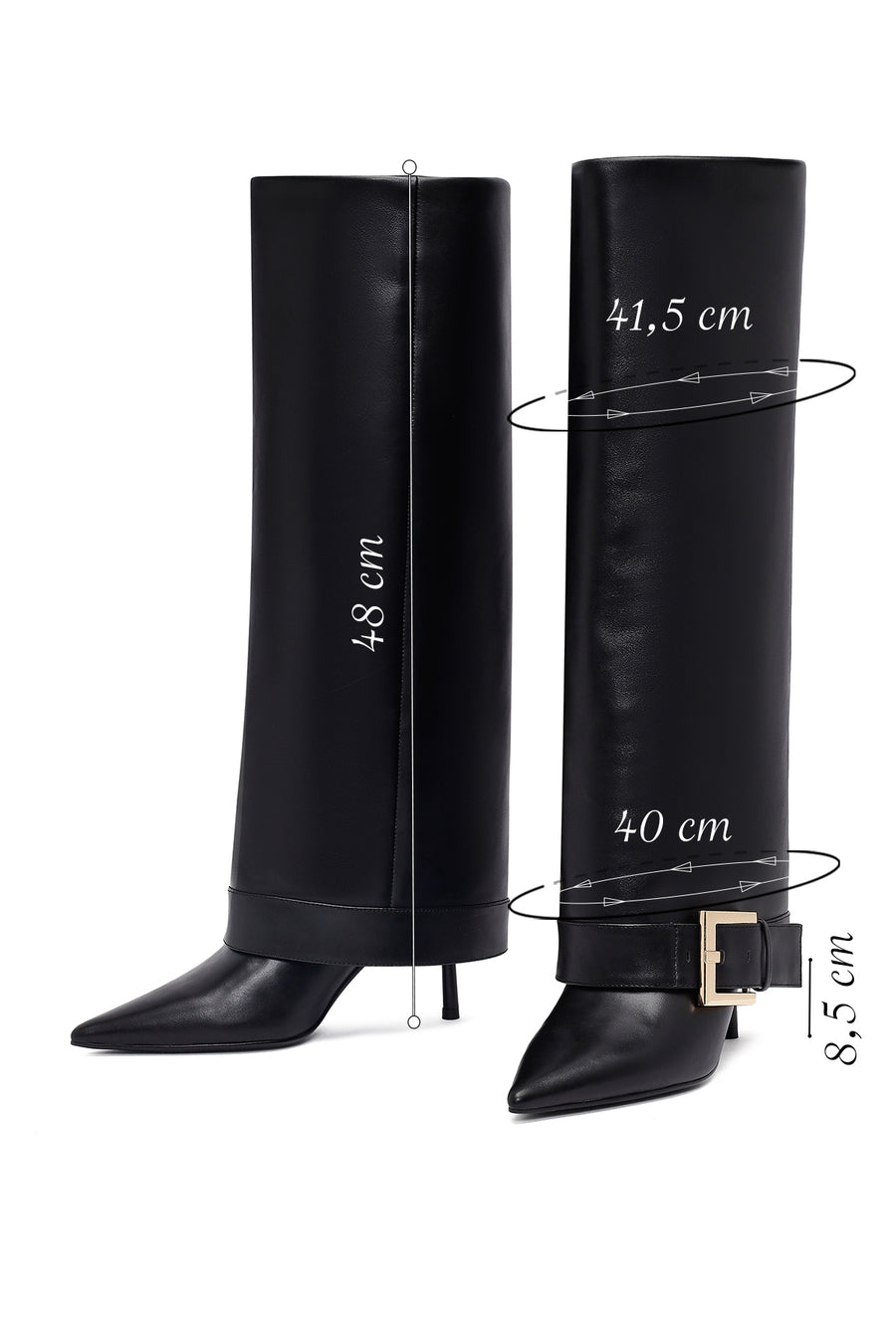 Women's Black Buckled Thin Heeled Leather Boot