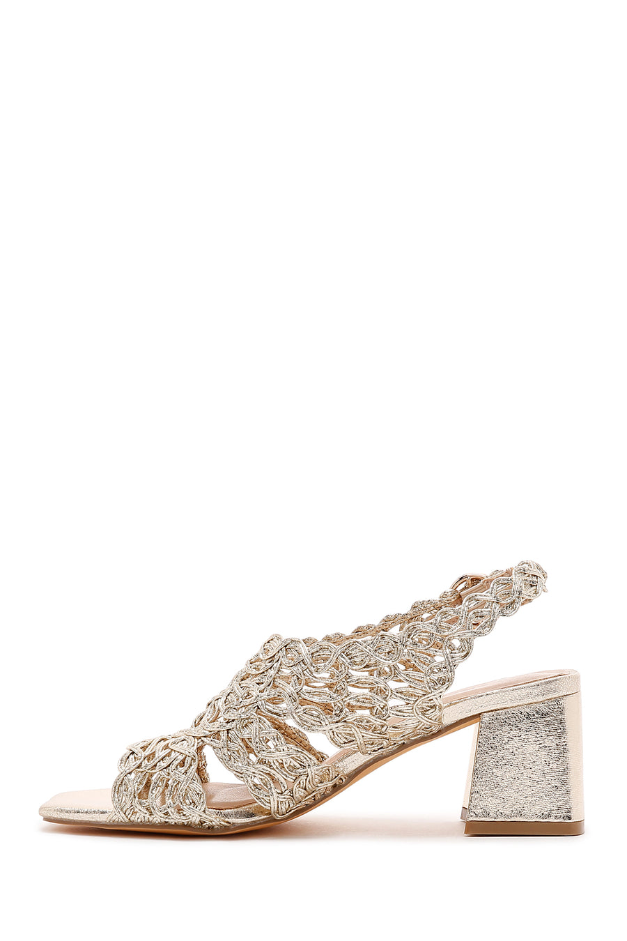 Women's Gold Braided Metallic Chunky Low Heel Sandals
