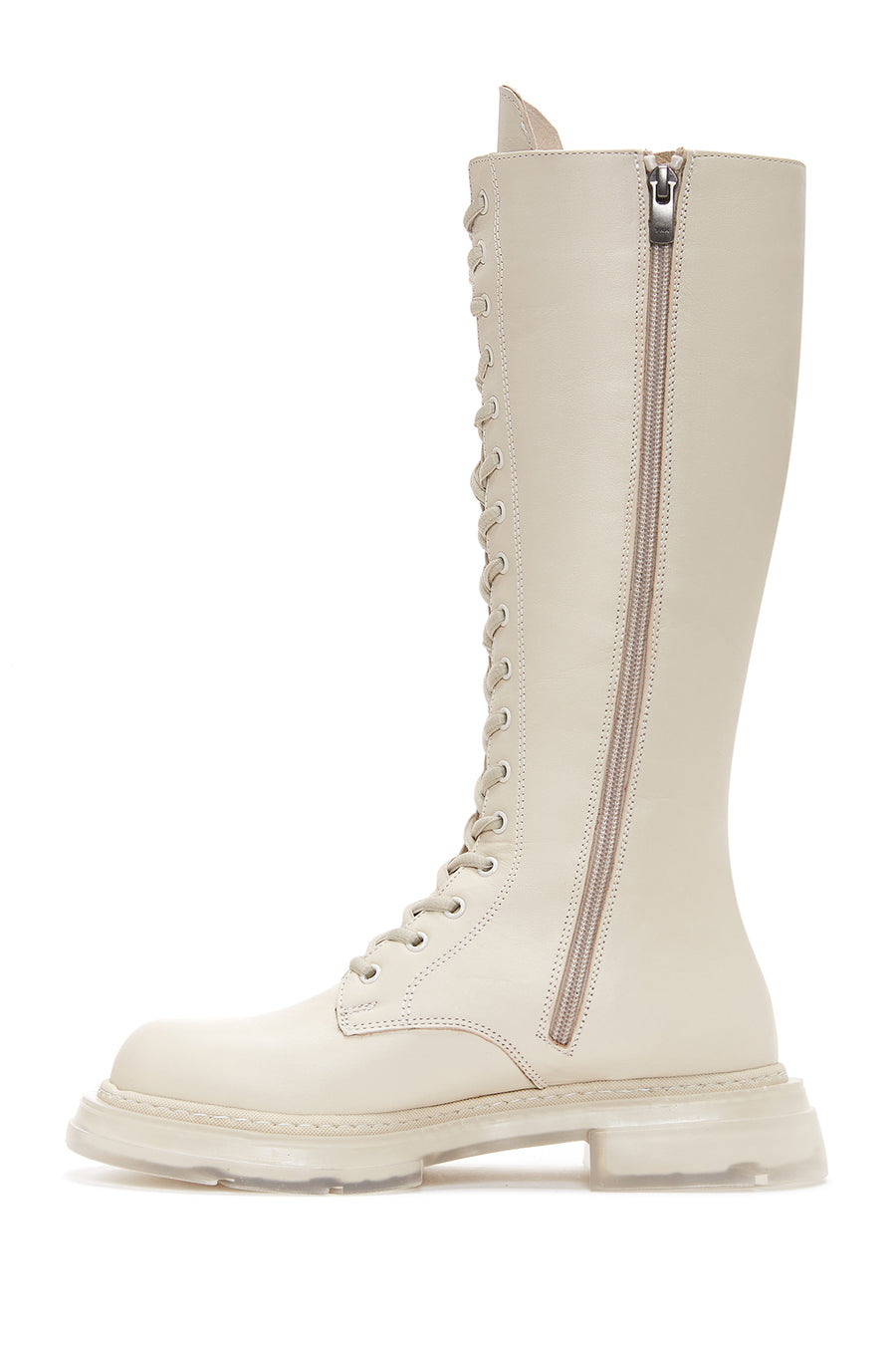 Women's Cream Leather Lace Up Boots