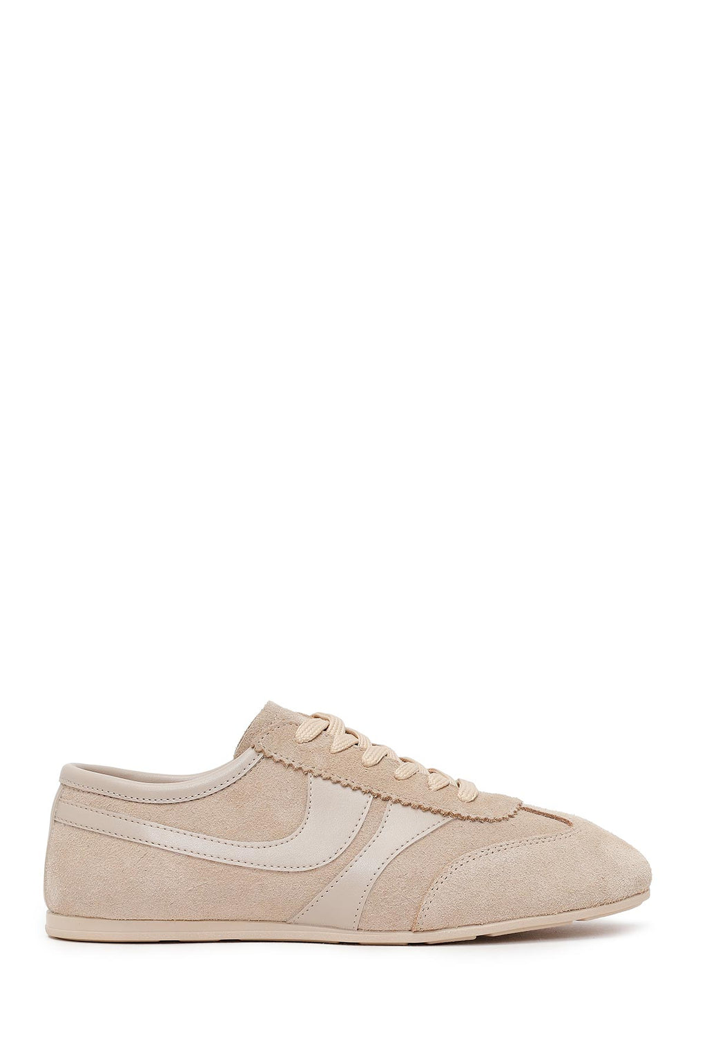 Kadın Bej Bağcıklı Süet Deri Sneaker
