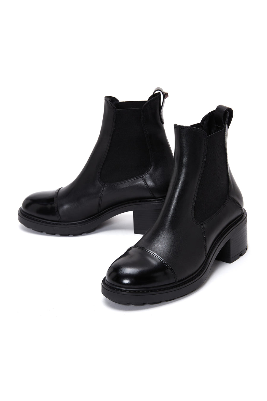 Women's Black Leather Heeled Chelsea Boots