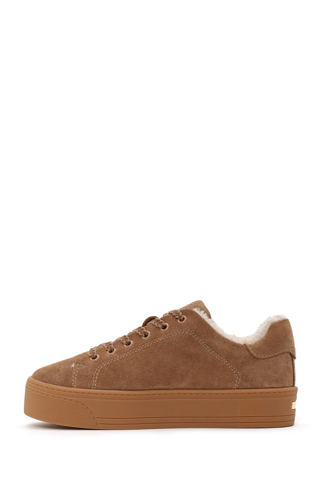 Kadın Camel Bağcıklı Kalın Tabanlı Süet Deri Teddy Sneaker