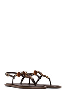 Woman Brown Embellished Toe-Post Sandal | Derimod