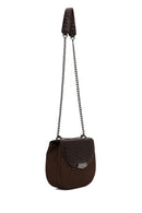 Woman Brown Chain Long-Strap Braided Crossbody Bag | Derimod