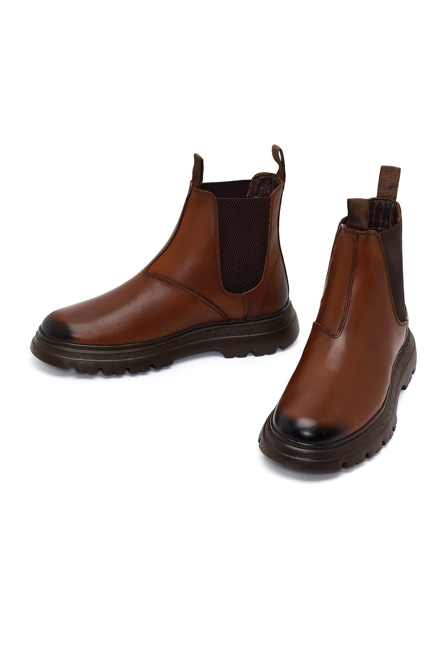 Male Tan Chunky-Soled Leather Chelsea Boots