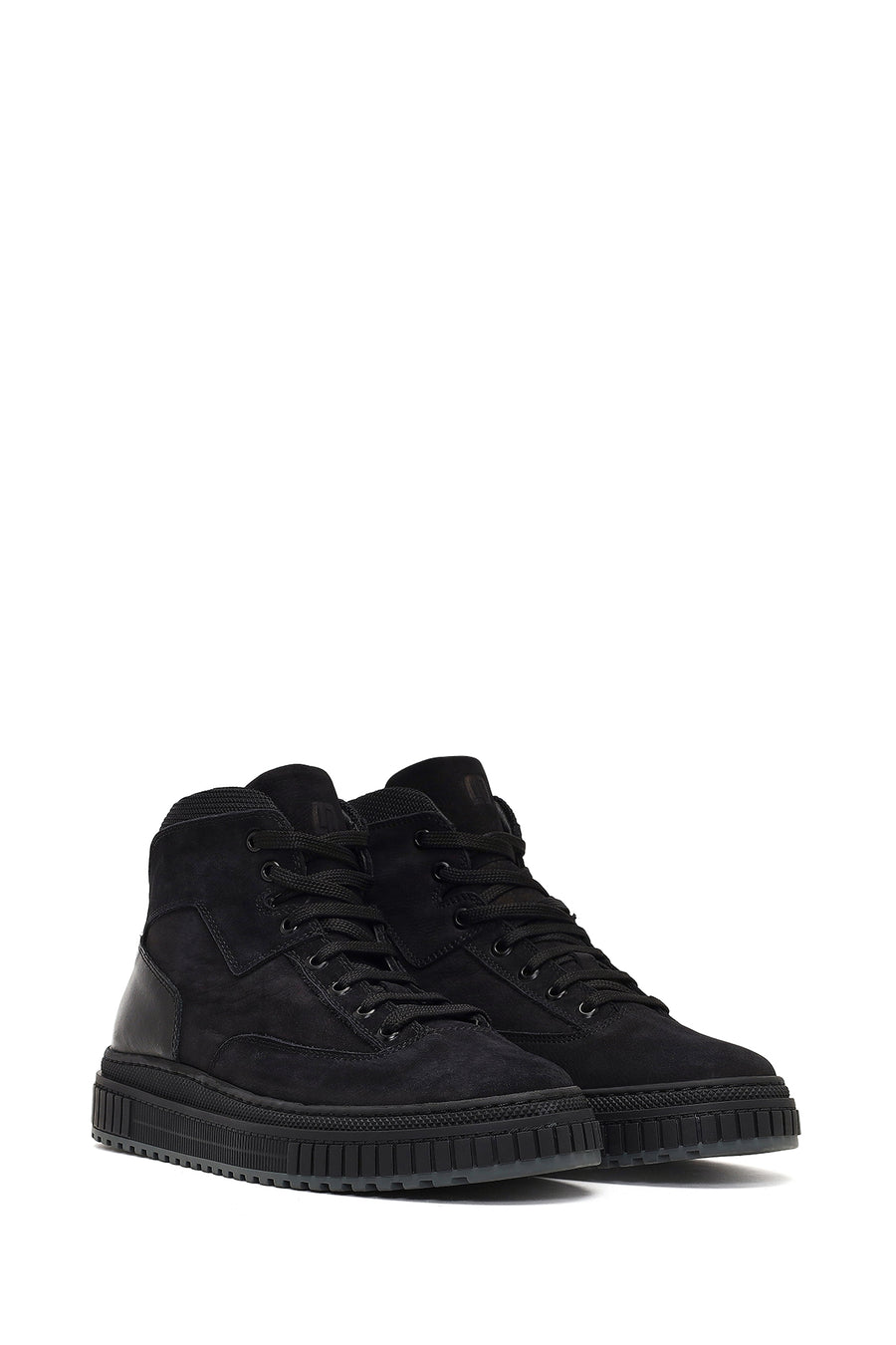 Male Black Lace-Up Thick-Soled Nubuck Leather Sports Boots