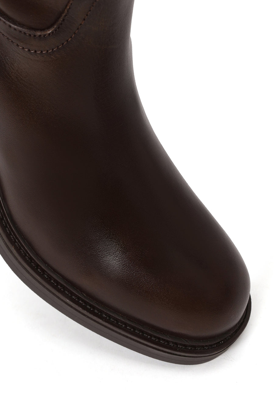 Woman Brown Zip Closure Thick-Heeled Leather Boots