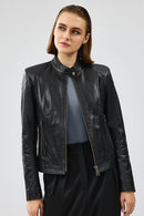 Prima Women's Black Short Leather Jacket | Derimod