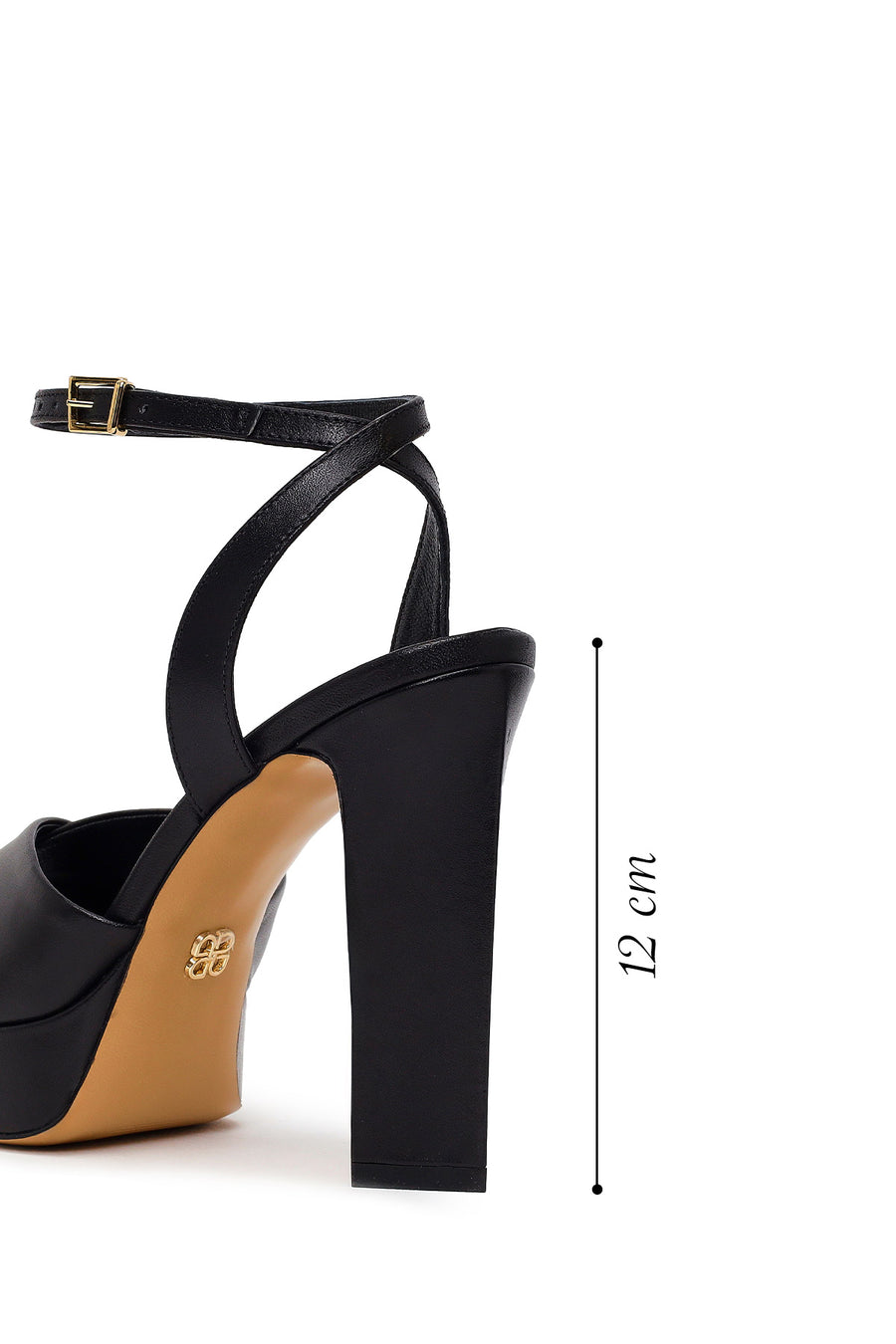 Woman Black Ankle-Buckle Platform High Chunky Heel Leather Sandal