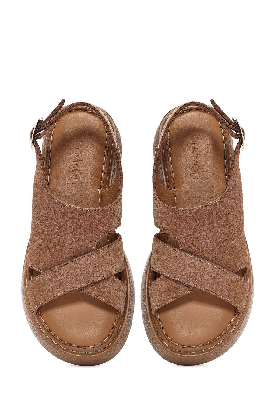 Women's Powder Ankle Buckle Thick Soled Suede Leather Comfort Sandals