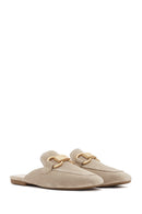 Women's Beige Buckle Suede Leather Slippers | Derimod