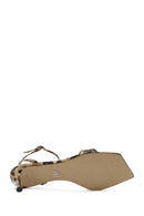 Women's Leopard Ankle Buckle Low Thin Heel Patent Leather Sandals | Derimod