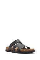 Women's Black Strappy Leather Slippers | Derimod