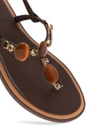 Woman Brown Embellished Toe-Post Sandal | Derimod