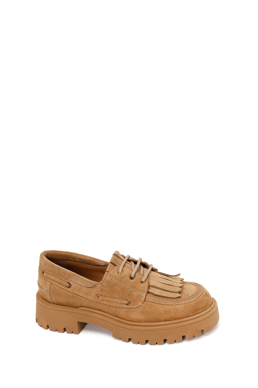 Woman Camel Lace-Up Thick-Soled Suede Casual Shoes