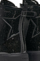 Geox Girls Black Casey Glitter Laced Leather Combat Boots | Derimod