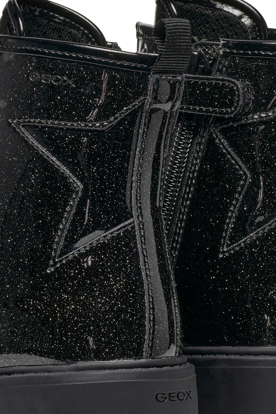 Geox Girls Black Casey Glitter Laced Leather Combat Boots