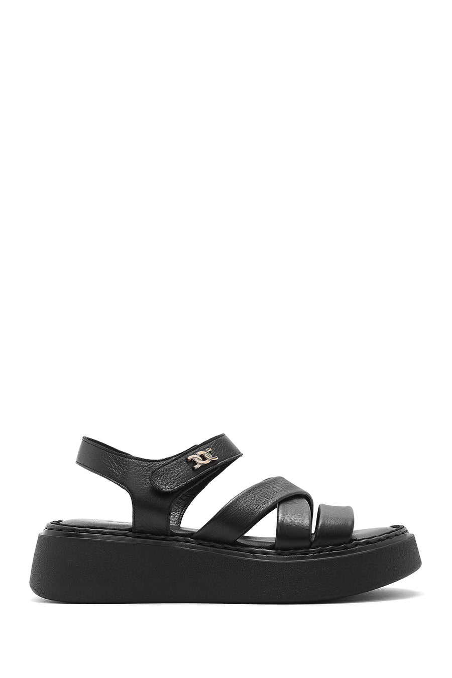 Women's Black Ankle Strap Thick Soled Leather Comfort Sandals 25SFD342718 | Derimod