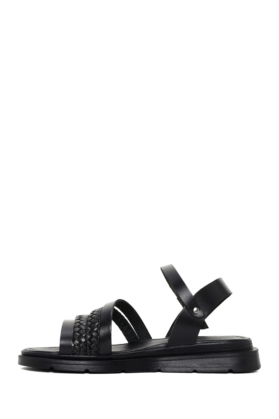 Women's Black Ankle Strap Leather Sandals