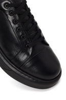 Erkek Siyah Bağcıklı Kalın Tabanlı Deri Sneaker | Derimod