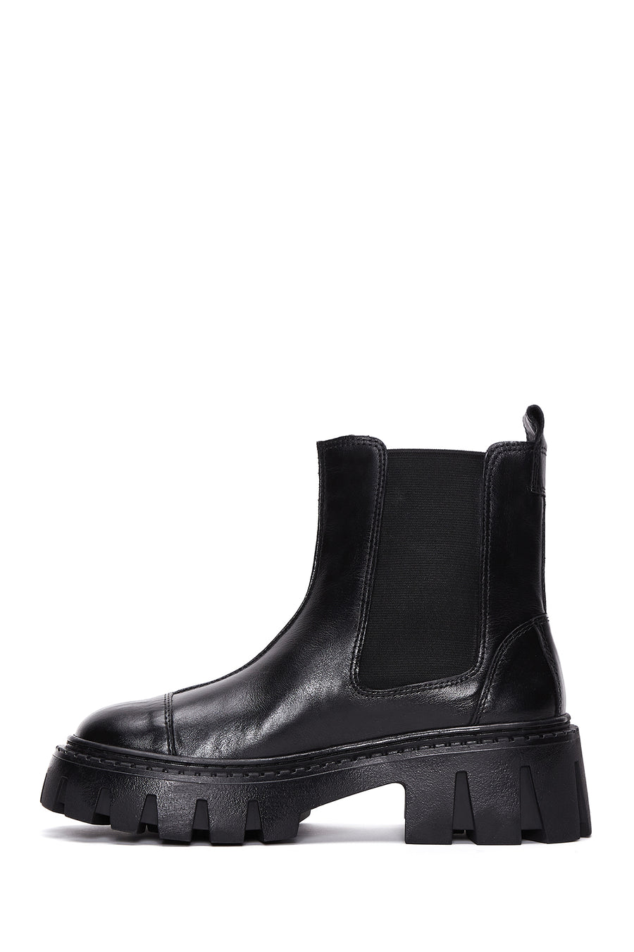 Women's Black Thick Soled Leather Chelsea Boots