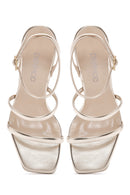 Women's Gold Ankle Strap Heeled Metallic Sandals | Derimod