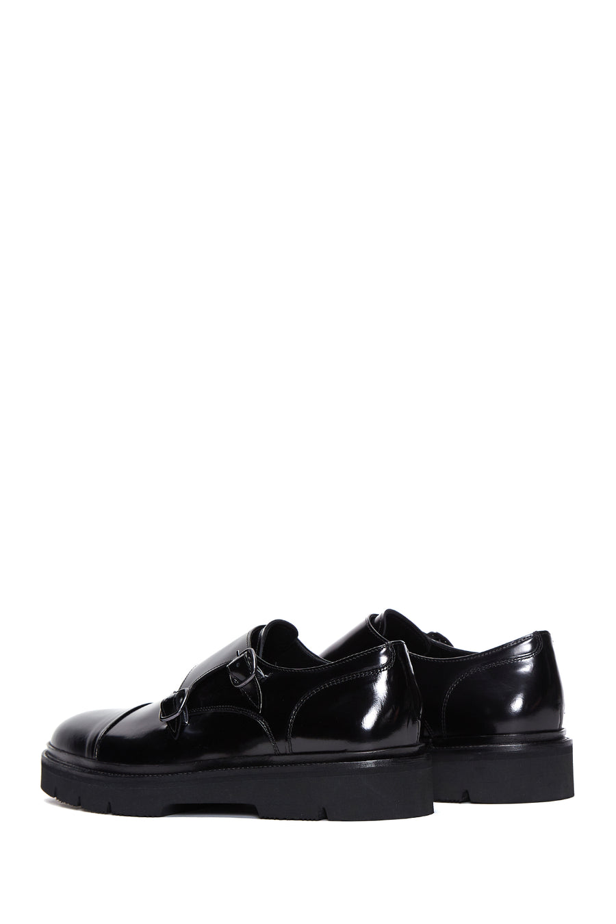 Men's Black Double Buckle Leather Casual Shoes