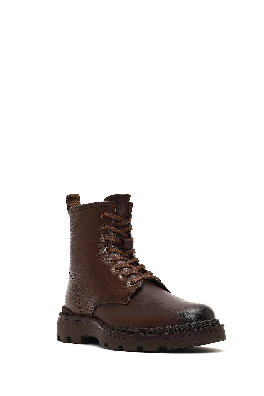 Men's Brown Lace-Up Zipper Leather Casual Boot
