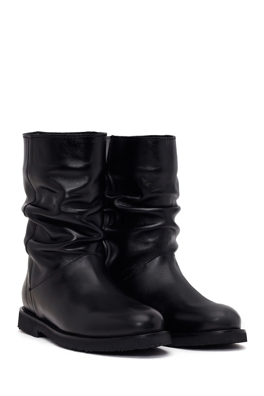 Woman Black Leather Casual Boots