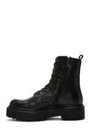 Women's Black Leather Zippered Boots | Derimod